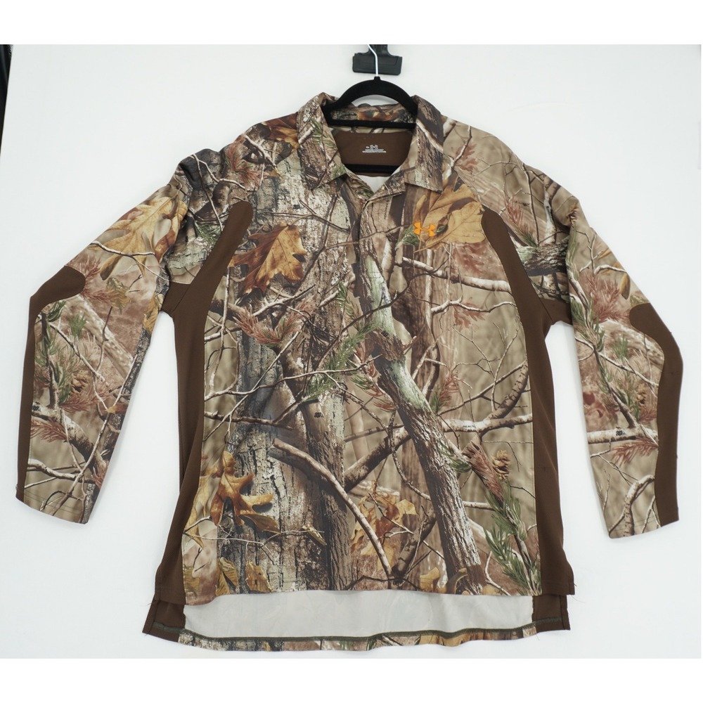 Under Armour Mens Realtree AP Camo‎ Hunting Shirt Long Sleeve Brown Orange XL